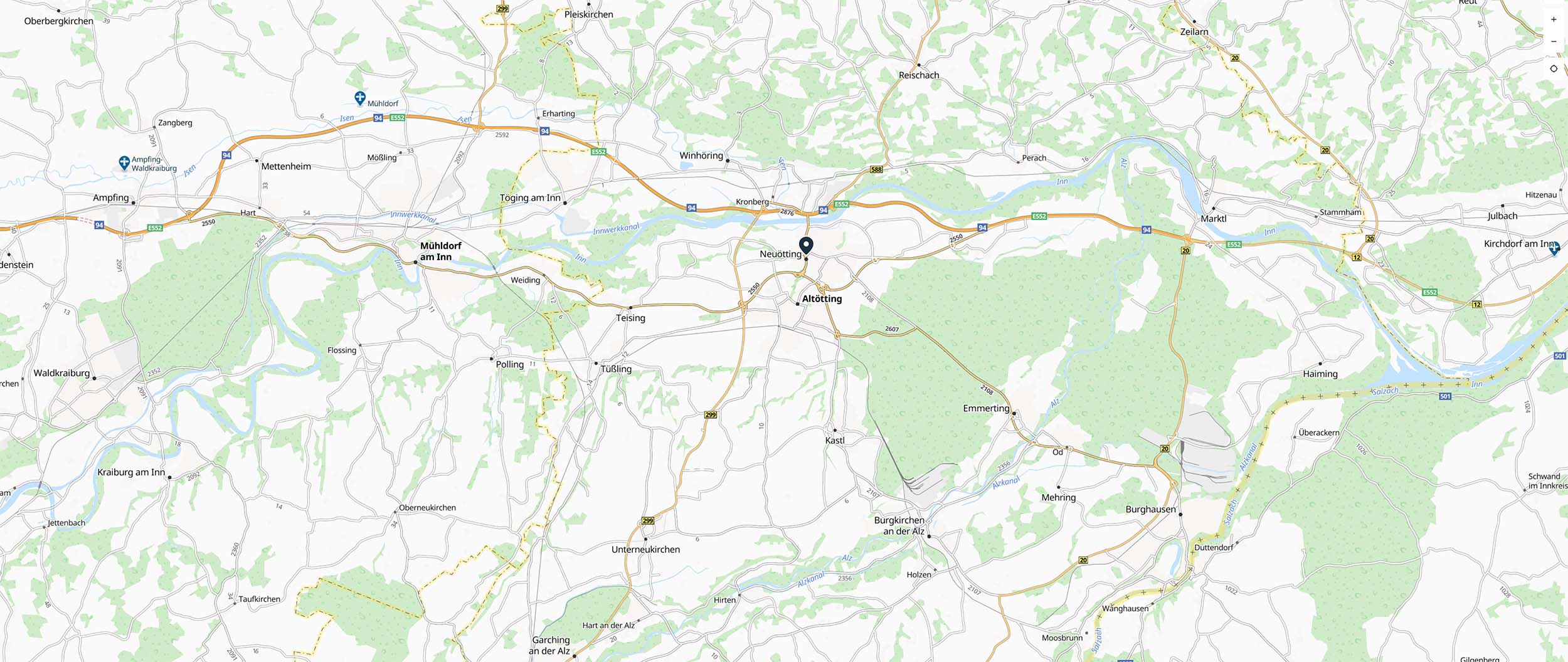 Salzkorn Standort. Landkarte mit Neuötting und Umgebung.